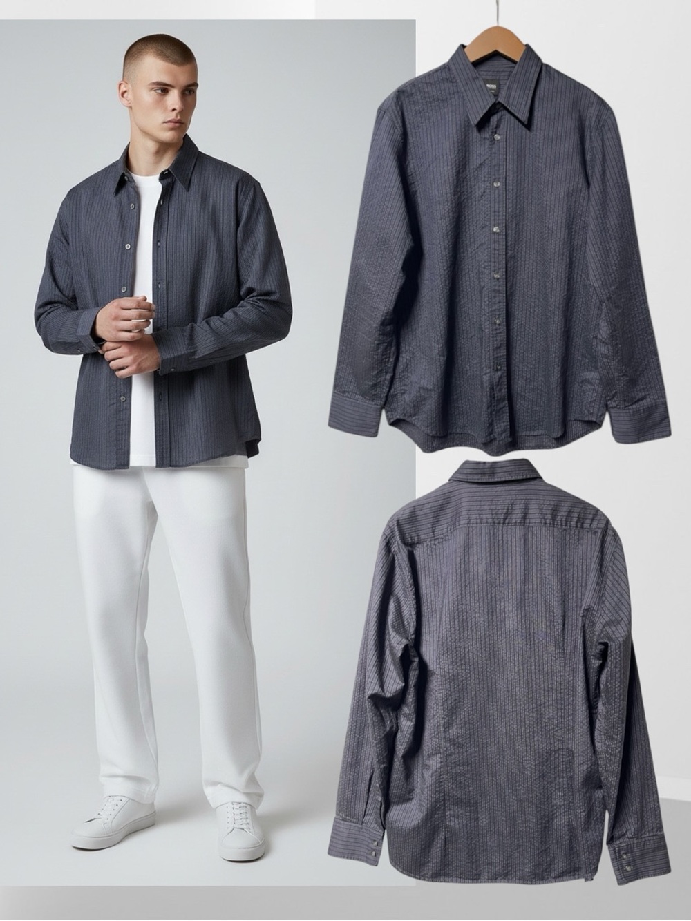 HUGO BOSS Slim Fit Dark Navy Long Sleeve Button Up Shirt